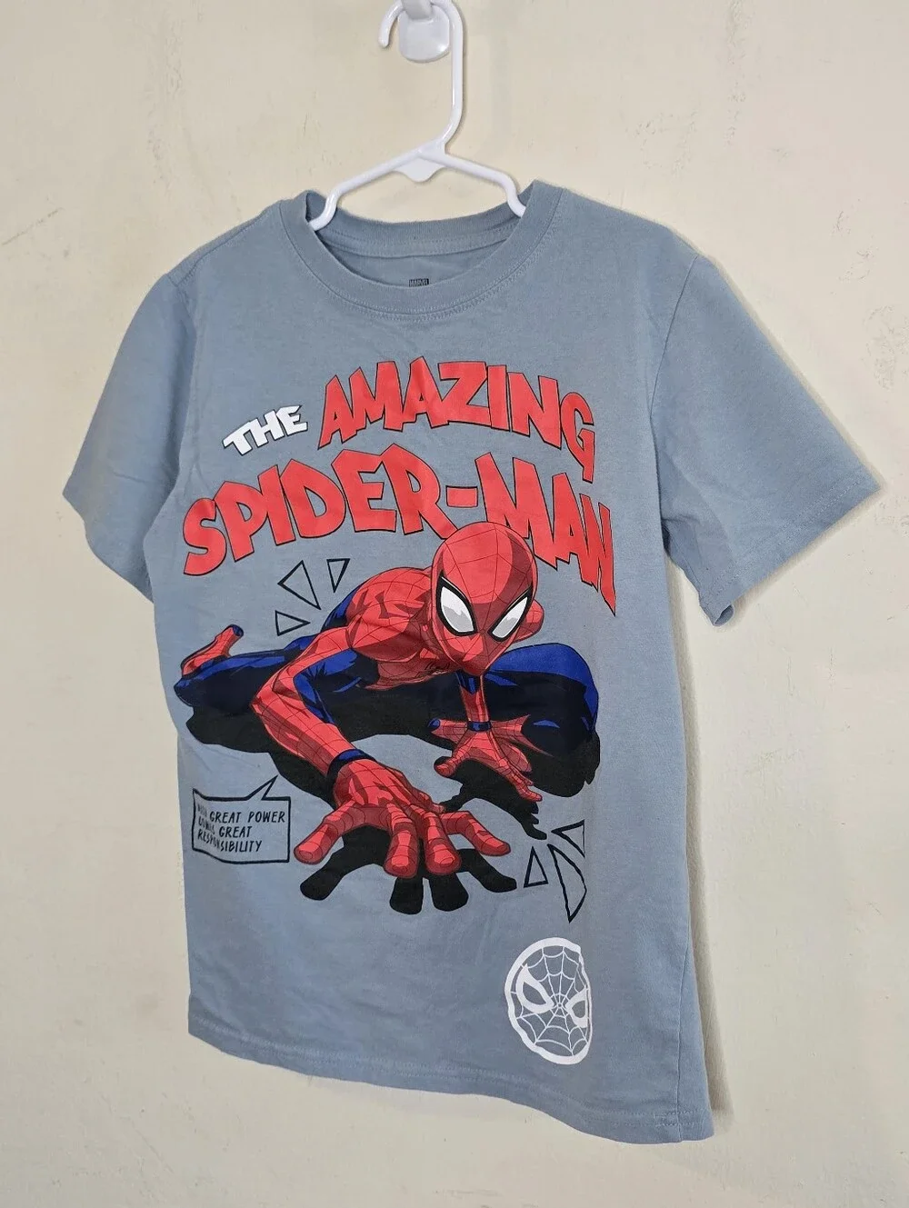 Marvel Spider-Man T-Shirt Boys M 7/8 Blue Graphic Amazing Superhero Cotton Youth